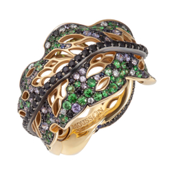 Кольцо с Сапфирами, Цаворитами и Бриллиантами, R0042-1/2