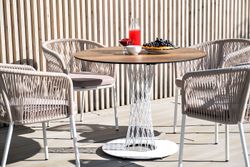 "Марсель" стул плетеный из роупа, каркас алюминий белый муар, роуп бежевый круглый, ткань бежевая 15052