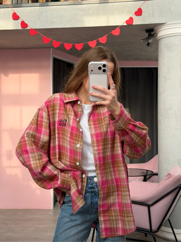 Рубашка в клетку фуксия