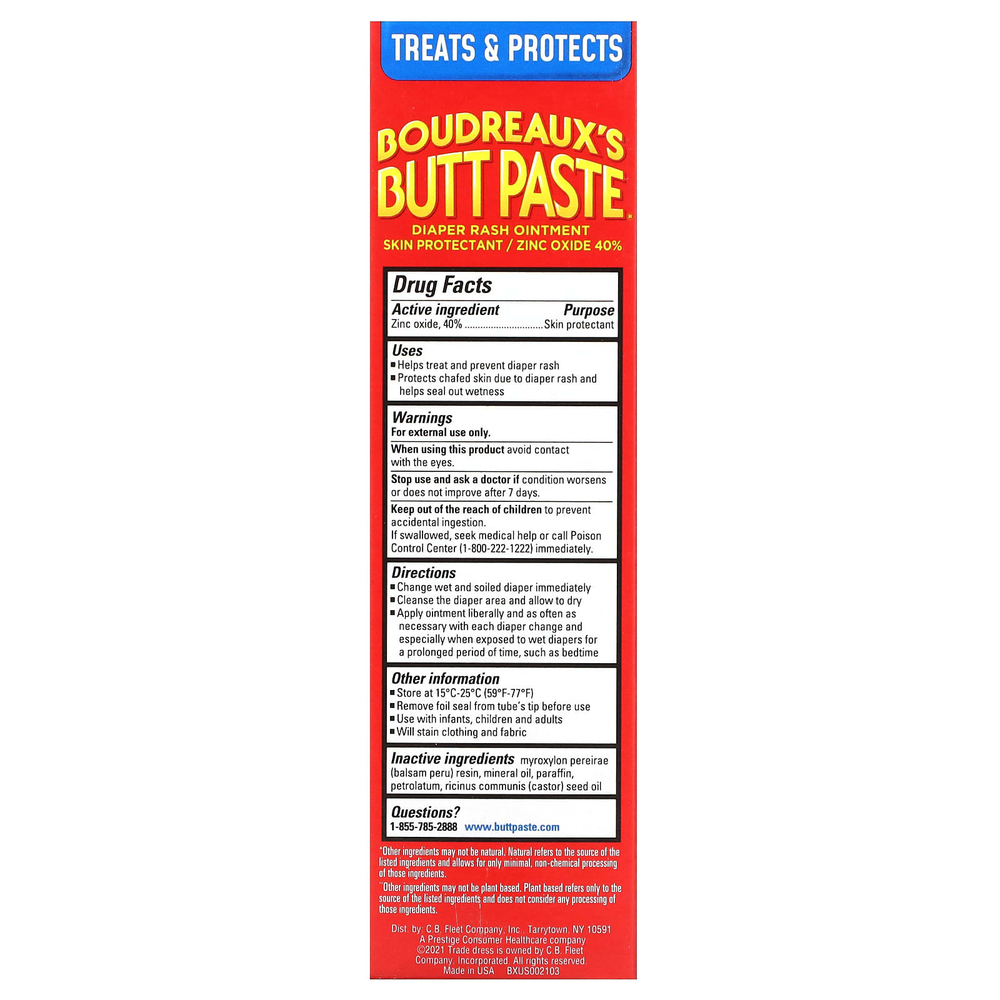 Boudreaux's Butt Paste, Мазь от подгузников, максимальная сила действия, 113 г (4 унции)