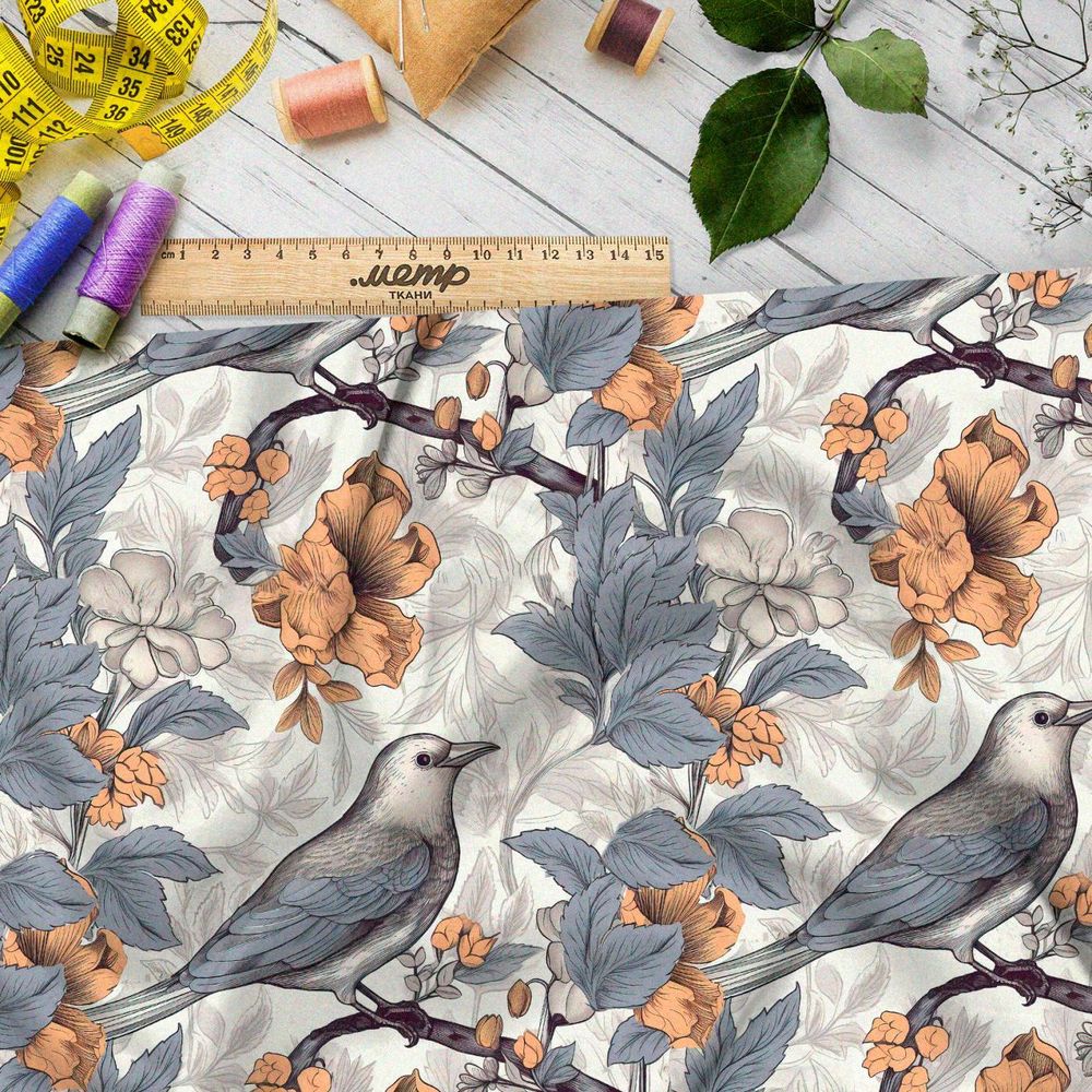 Ткань премиум шелк искусственный Армани магический сад