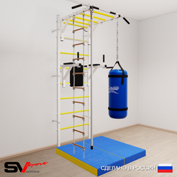 Шведская стенка Sv Sport усиленная 6457 (Турник рукоход/Брусья/Канат/Лестница/Цепь/Мешок 30кг/Мат 1м)