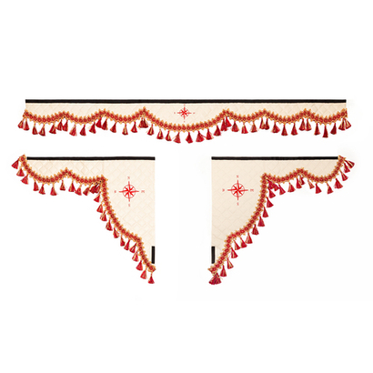 Ламбрекен 1,8м с косынками универсальные стеганые Роза Ветров (экокожа, бежевый, красные кисточки)