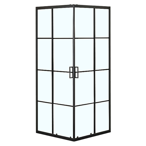 Душевое ограждение Loranto 90x90x190 раздвижная дверь, прозрачное стекло "Лофт клетка" 6 мм, профиль черный матовый (CS-211F-90)