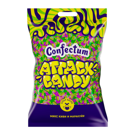 Кислая таблетированная конфета «Confectum Attack Candy» со вкусами киви и маракуйи, 500 гр х 6 шт