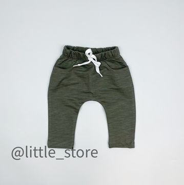 Брюки "Прятки в листьях" из футера, зеленый хаки