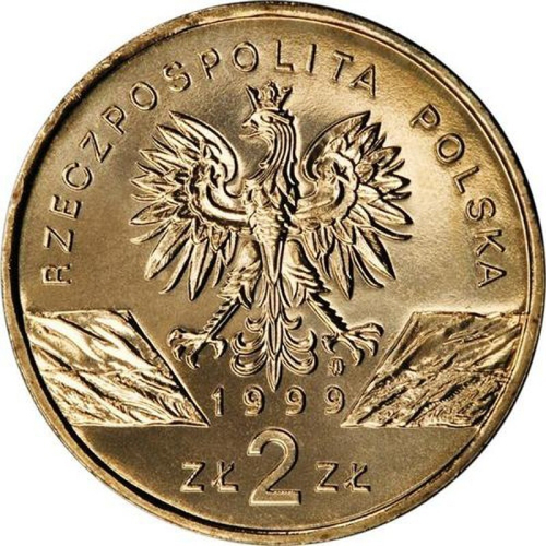 2 злотых Волк (животный мир) 1999 год, Польша. UNC