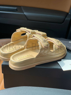 Женские сандалии Chanel Dad в бежевом цвете на липучках