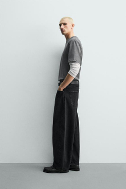 ZARA БРЮКИ BARREL FIT, ЧЕРНЫЙ
