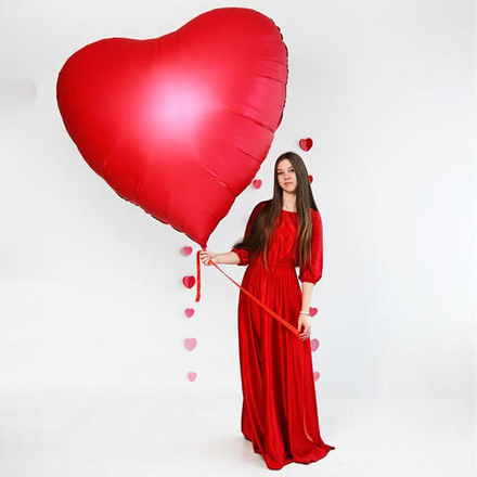 Шар сердце 173 см красное матовое