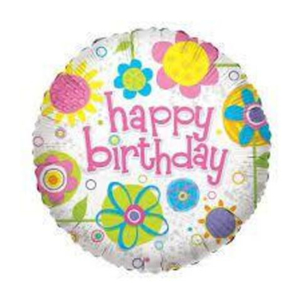 Фольгированный шар, круг, Happy Birthday Цветы Е26