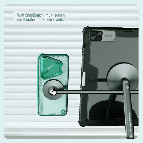 Чехол прозрачный зеленый (Glacier Green) от Nillkin с металлической откидной крышкой и поддержкой магнитной беспроводной зарядки MagSafe на Huawei Pura 70 Pro и Pura 70 Pro+, серия Iceblade Prop Magnetic Case