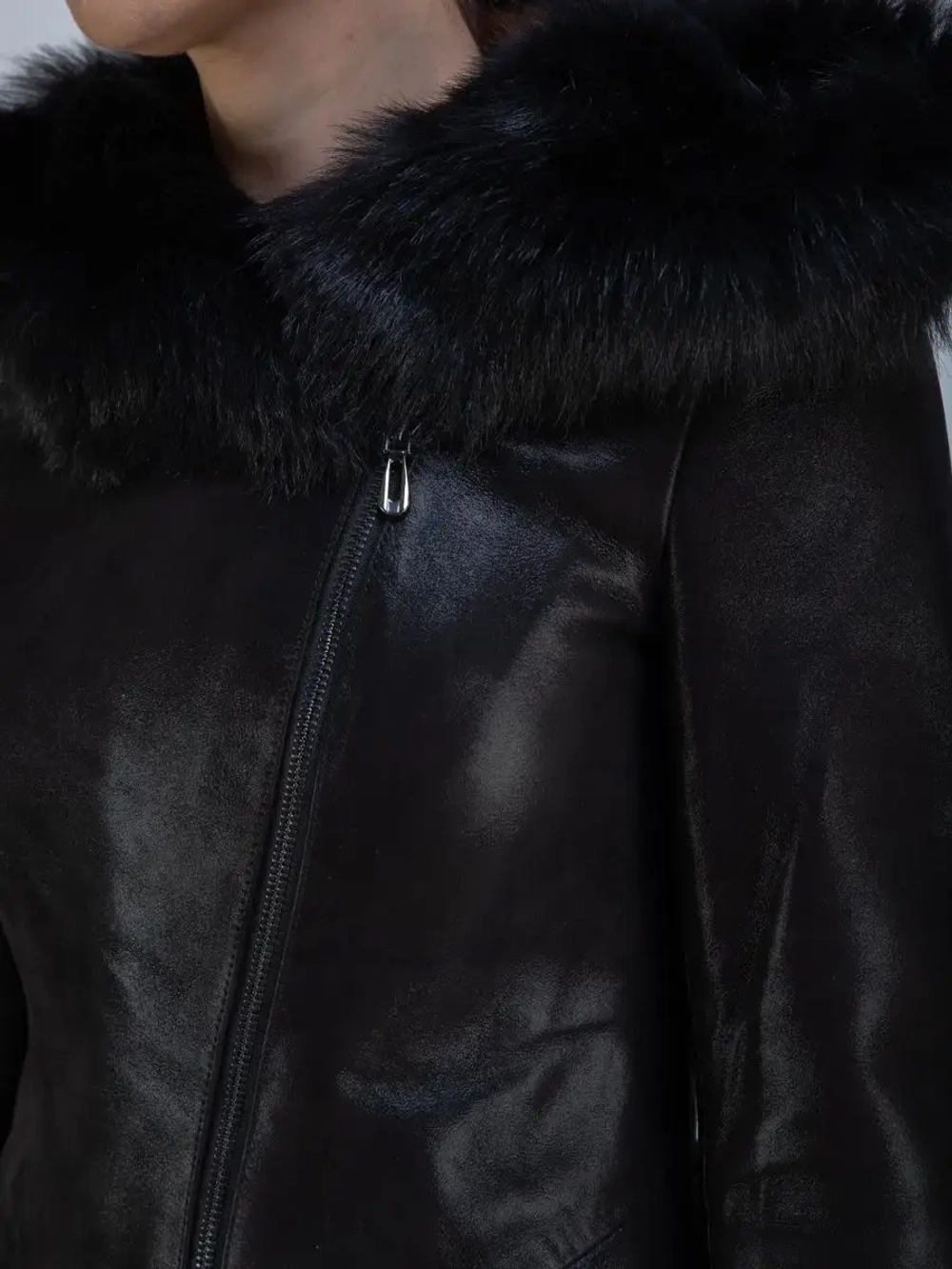 Дубленка женская натуральная длинная с капюшоном Турция