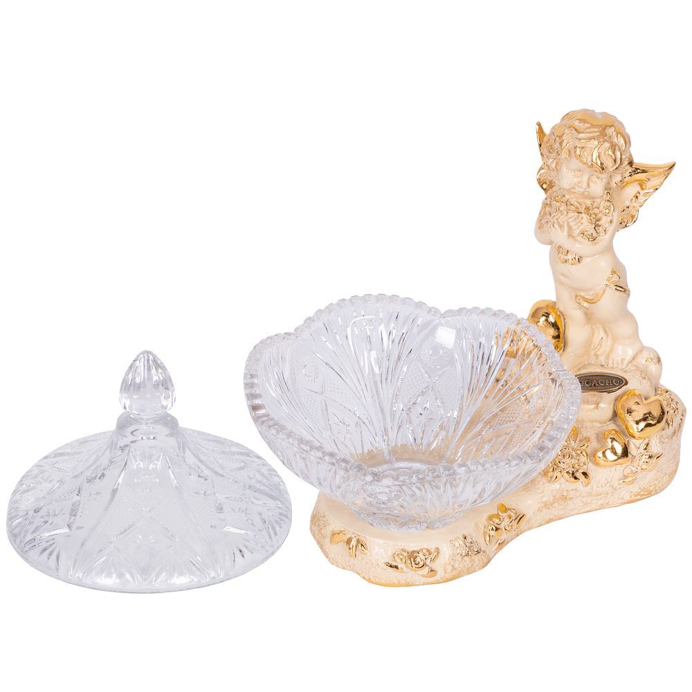 Сахарница стеклянная с крышкой Ангел Роуз Айвори