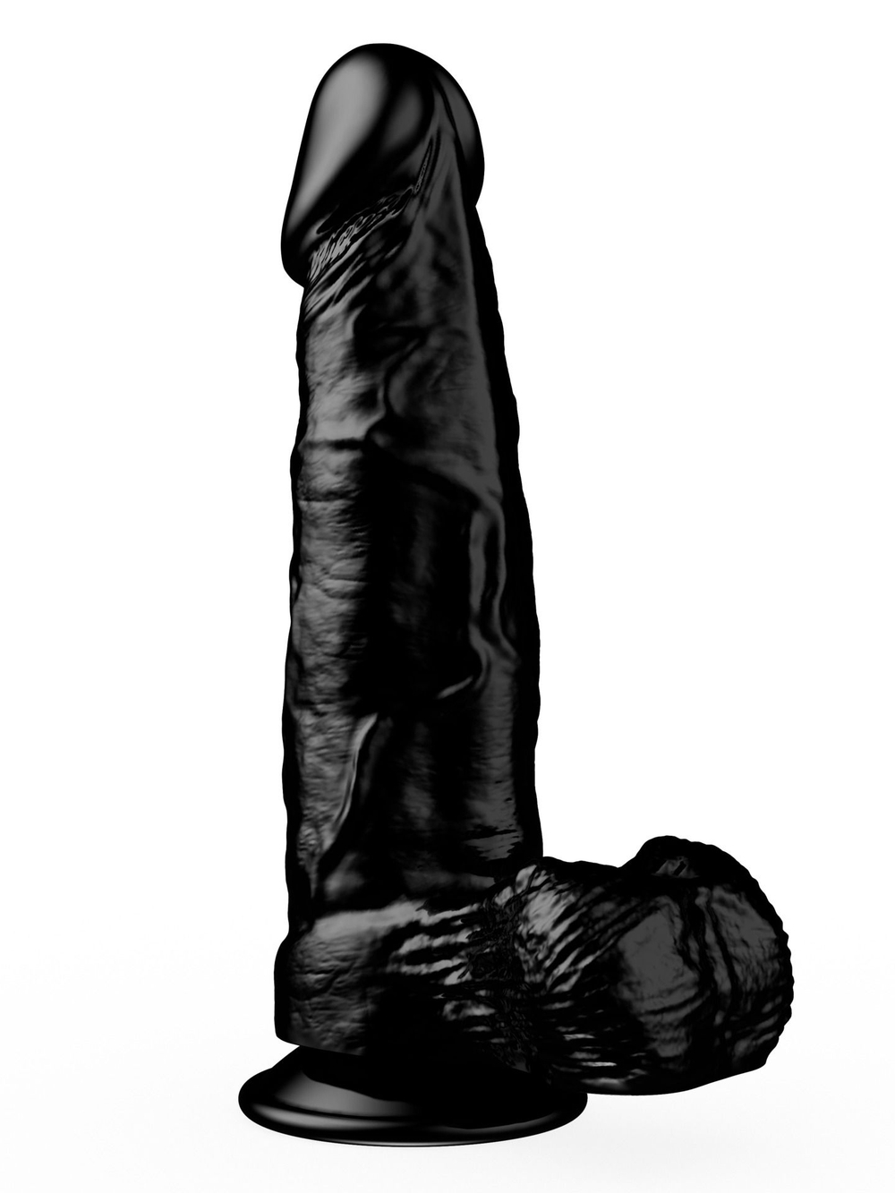Чёрный фаллоимитатор с мошонкой на подошве-присоске - 16,5 см. (Цвет: черный)