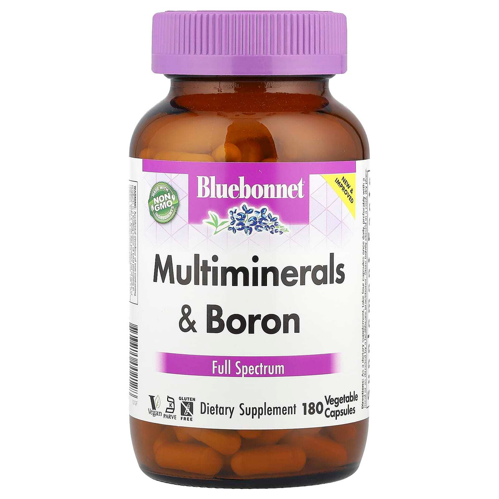 Bluebonnet Nutrition, мультиминералы и бор, 180 вегетарианских капсул