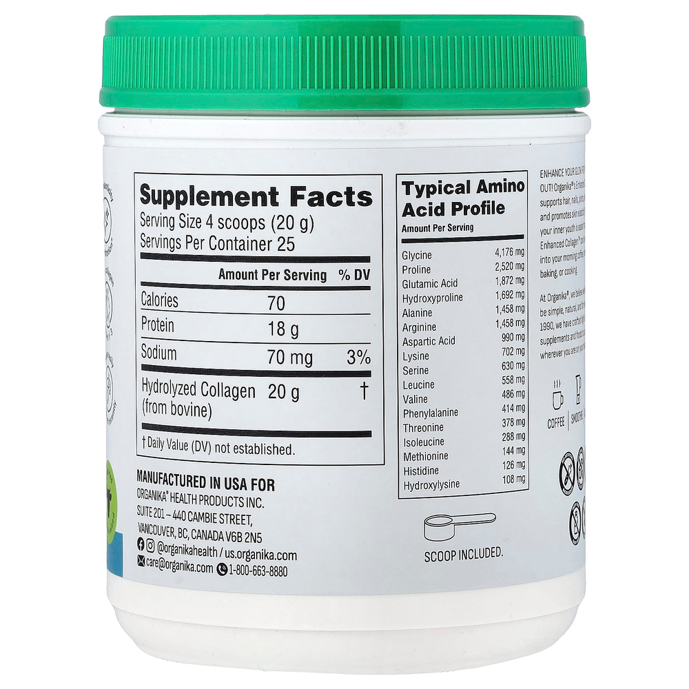 Organika, Enhanced Collagen™, коллаген без вкусовых добавок, 500 г (17,64 унции)