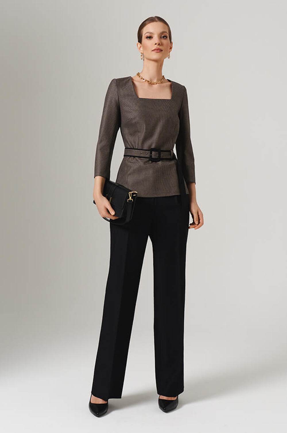 23127 Блузка женская (черно-бежевый)