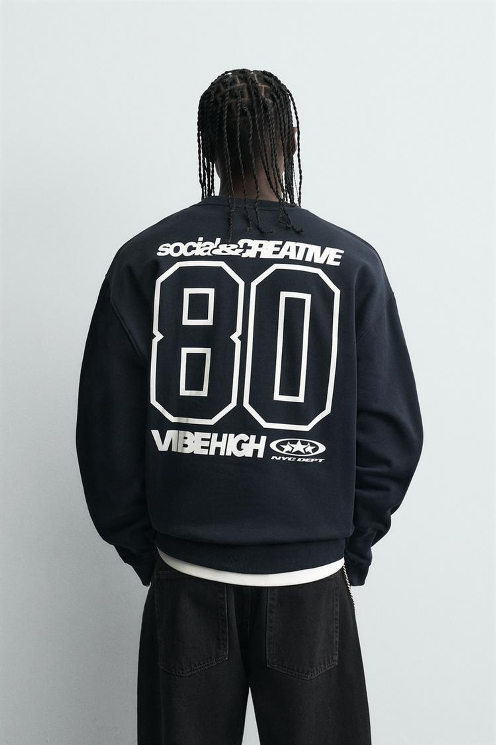 ZARA ТОЛСТОВКА С КОМБИНИРОВАННЫМ ПРИНТОМ, СИНИЙ