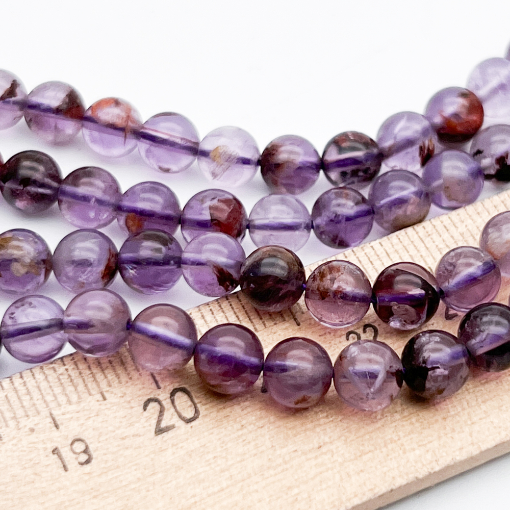 "Ауралит" бусины (аметист с включениями), диаметр около 6-6,4 мм, цена за 30-31 шт (1/2 нити)