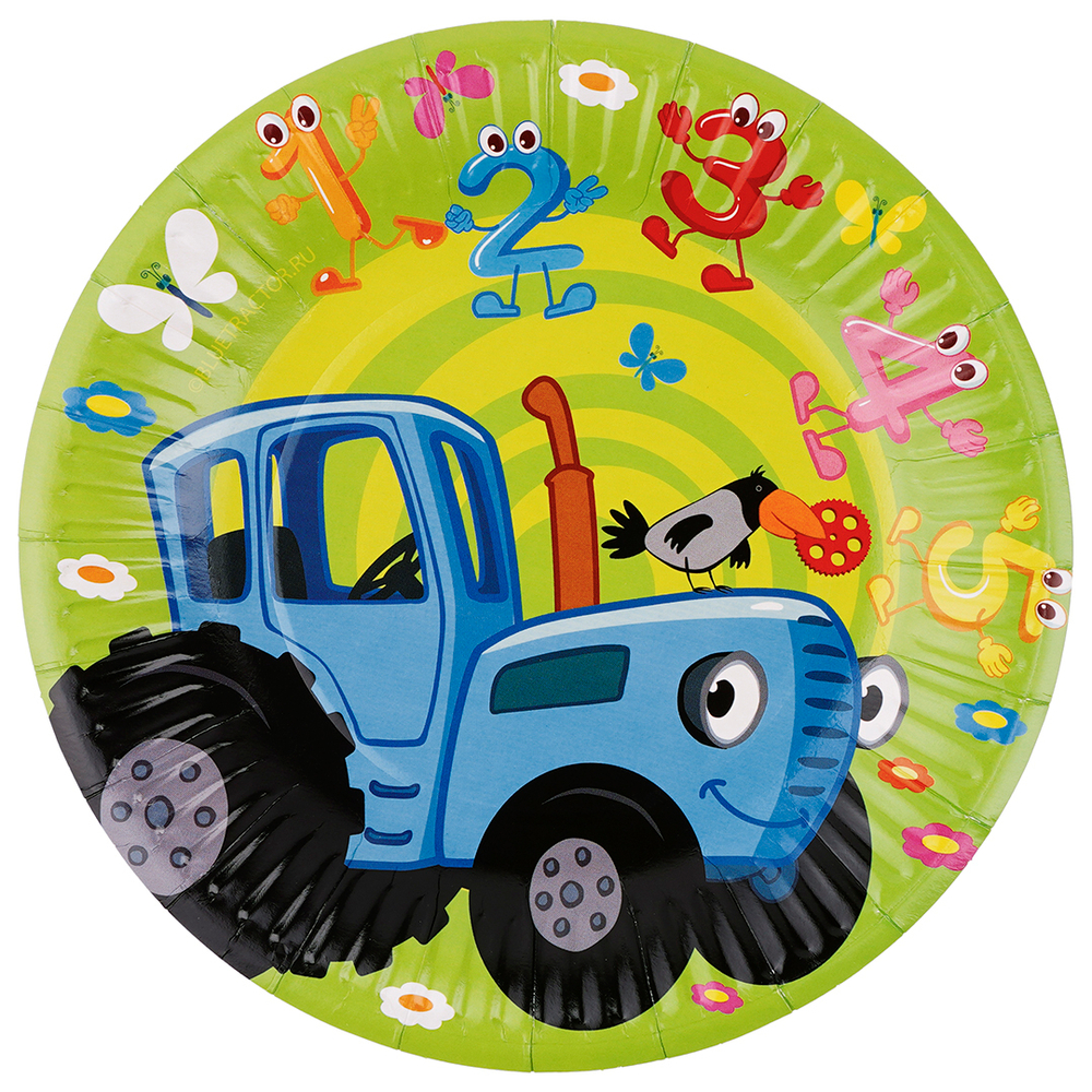 Тарелки бумажные «Синий трактор, С Днем Рождения!» желтый/зеленый, 18 см, 6 шт
