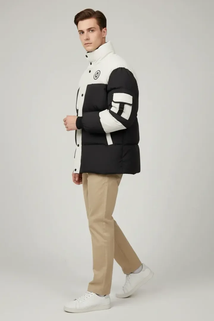 Мужской двуцветный пуховик «BANDW»