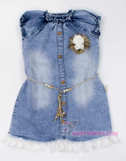 сарафан поясок-цветочек джинс 3337