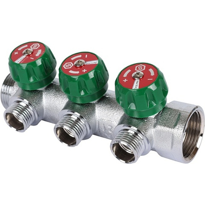 Коллектор регулирующий проходной STOUT SMB 6850 - 3/4" (НР/ВР) на 3 контура 1/2"EK (евроконус)