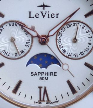 LeVier L 7517 M Wh/Gold Мужские французские наручные часы из Керамики фазы Луны, лунный календарь