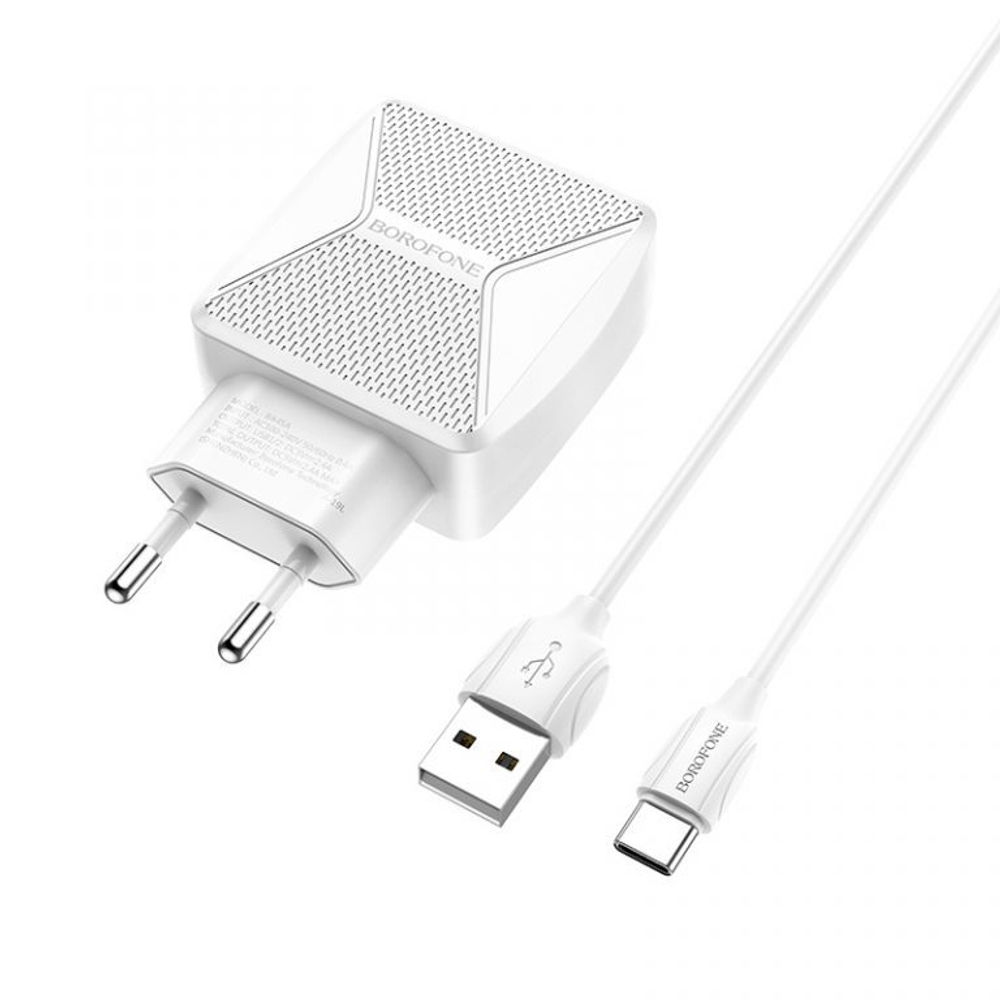 Зарядка BA45A на 2 USB порта 2.4A с кабелем Type-C