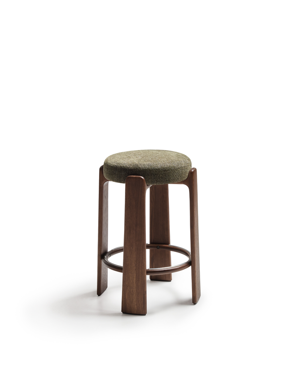 Granite Барный табурет из зеленого шенилла и массива ясеня в отделке орех 75 см