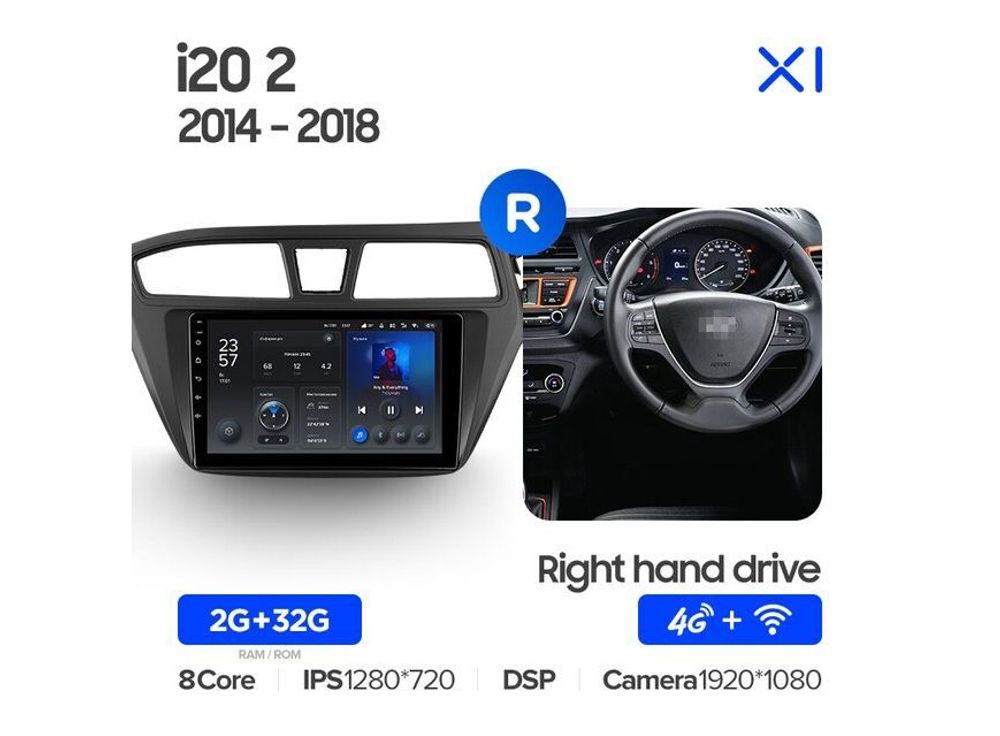 Магнитола Teyes X1 2-32 Wi-Fi + 4G Hyundai i20 2 II GB (правый руль) 9.0&quot;