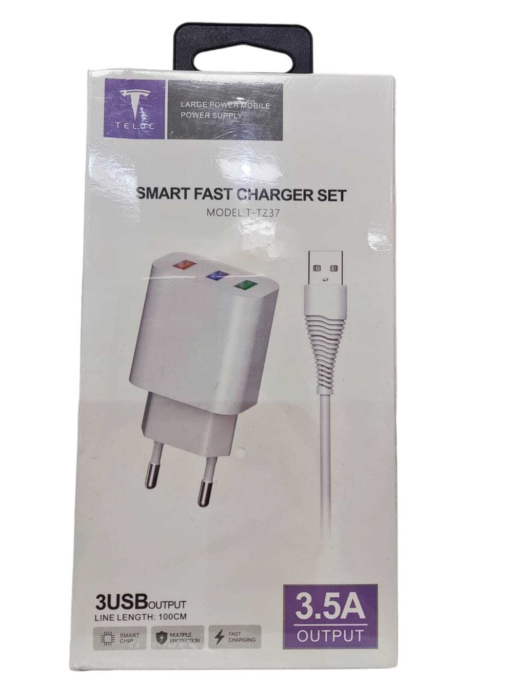 Сетевой адаптер питания TELUC TZ-37 3USB  + кабель Micro (белый)