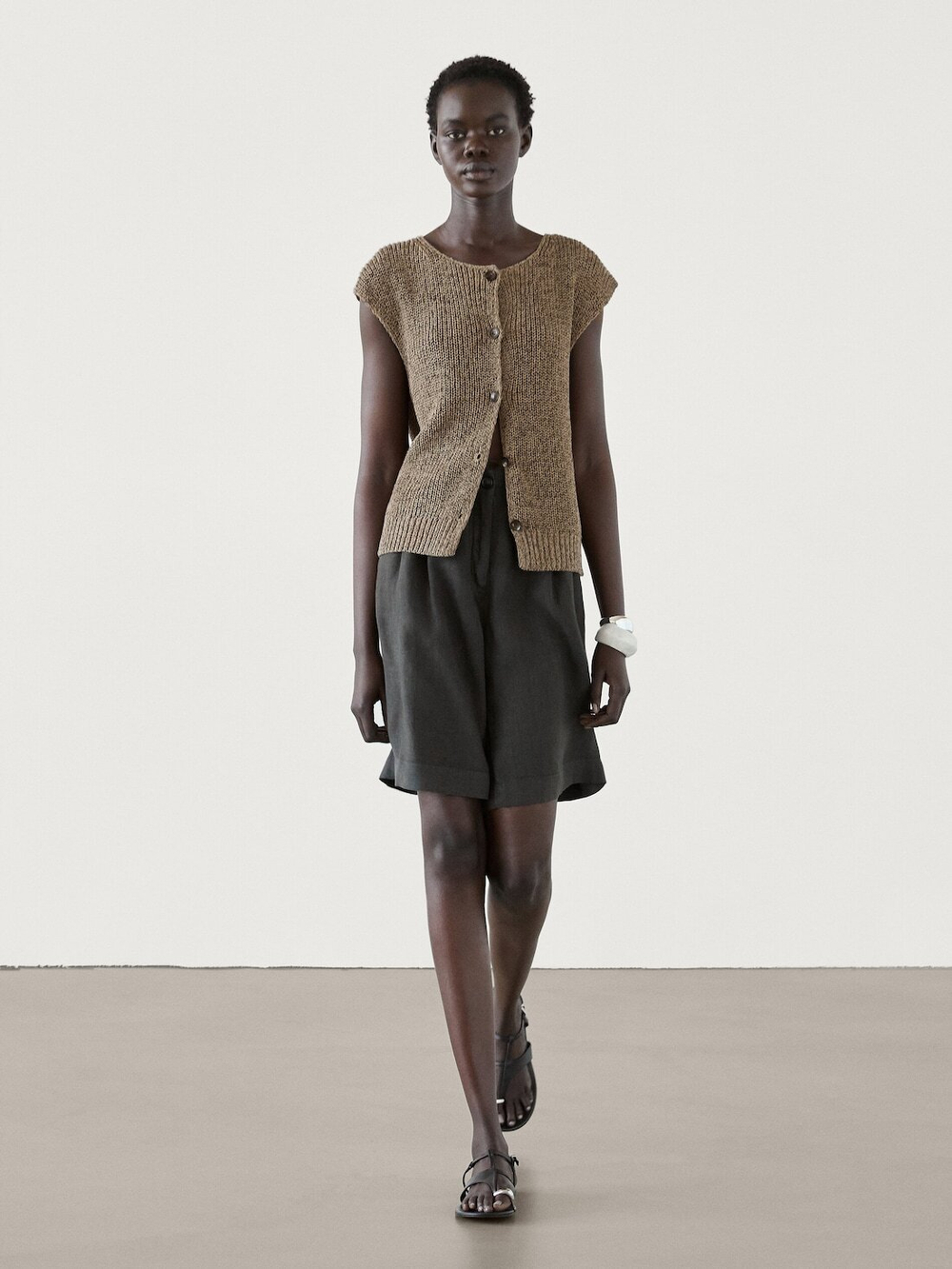 Massimo Dutti Жилет платочной вязки из 100% хлопка, серый