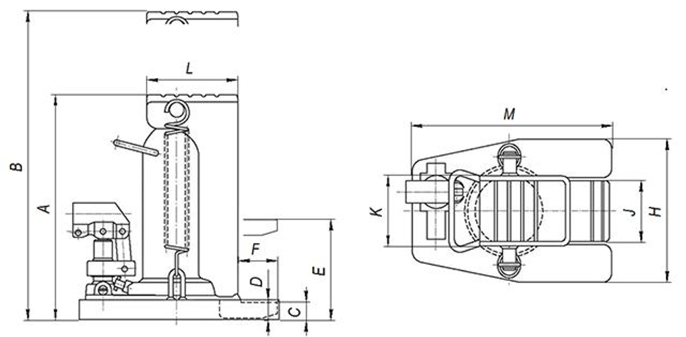 Домкрат Инстан автономный с низким подхватом (с пружинным возвратом штока) ДА50-140ПН (50т, ход 141мм)