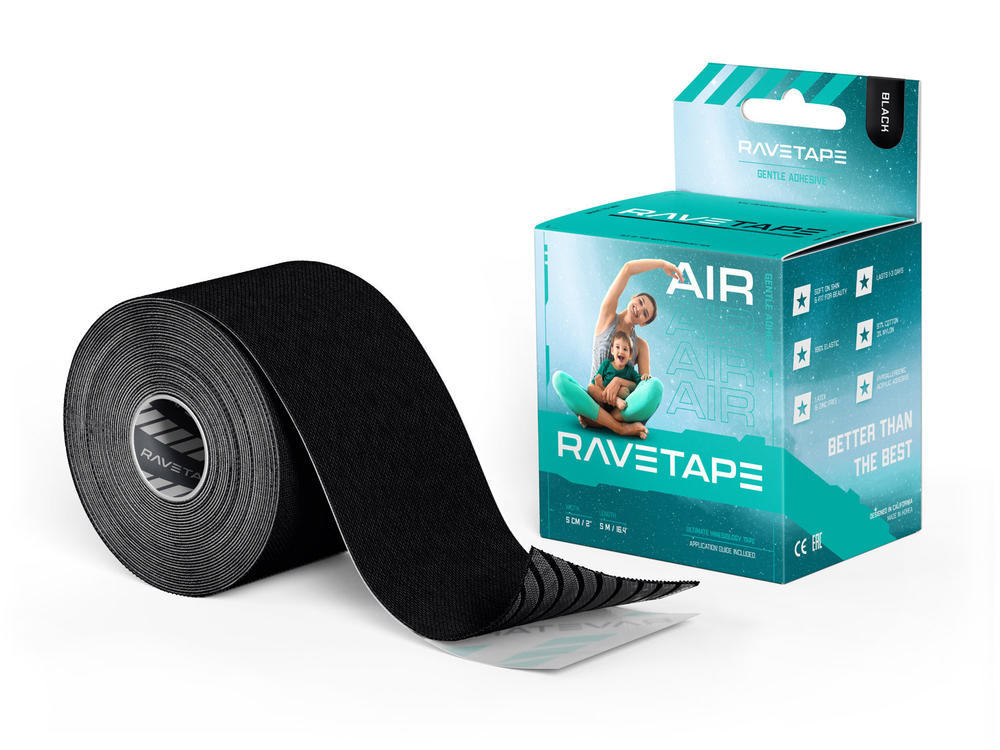 Кинезиотейп RaveTape AIR 5×5 — Черный (BLACK)