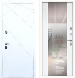 Входная металлическая белая дверь с зеркалом RеX (РЕКС) 13 Силк сноу / СБ-16 Белый ясень