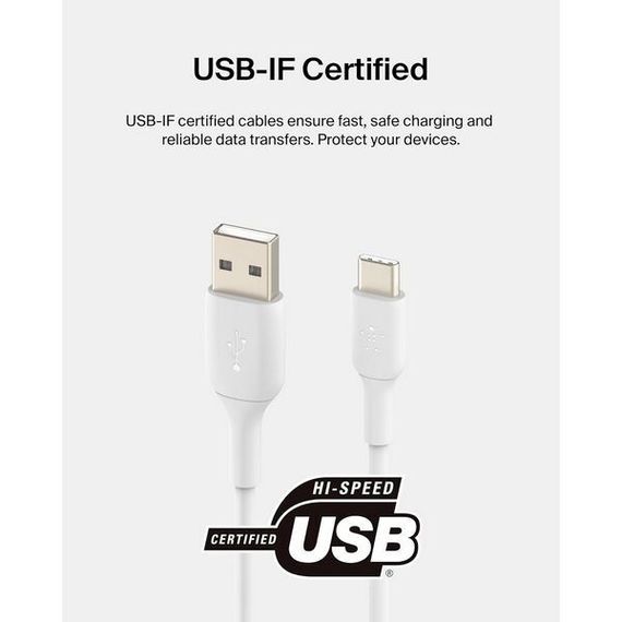 Кабель Belkin BoostCharge USB-A - USB Type-C 1м (CAB001bt1MWH) White