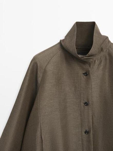 Massimo Dutti Бомбер изо льна и шелка, хаки