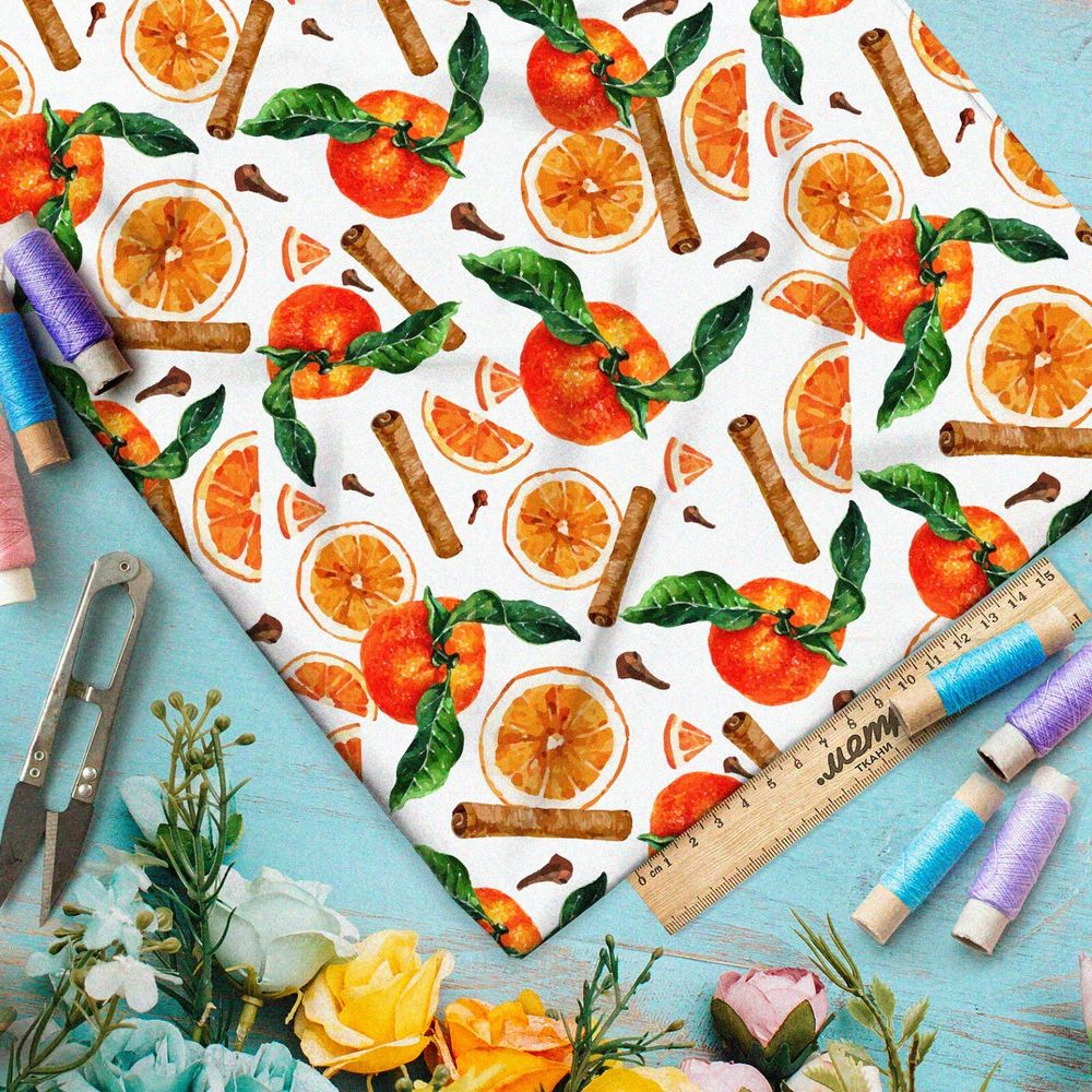 Ткань мембрана сочные мандарины и корица