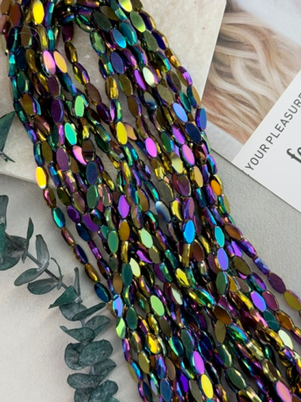 Стеклянные бусины овал, 6*10 мм, нить 50 см, бензиновый