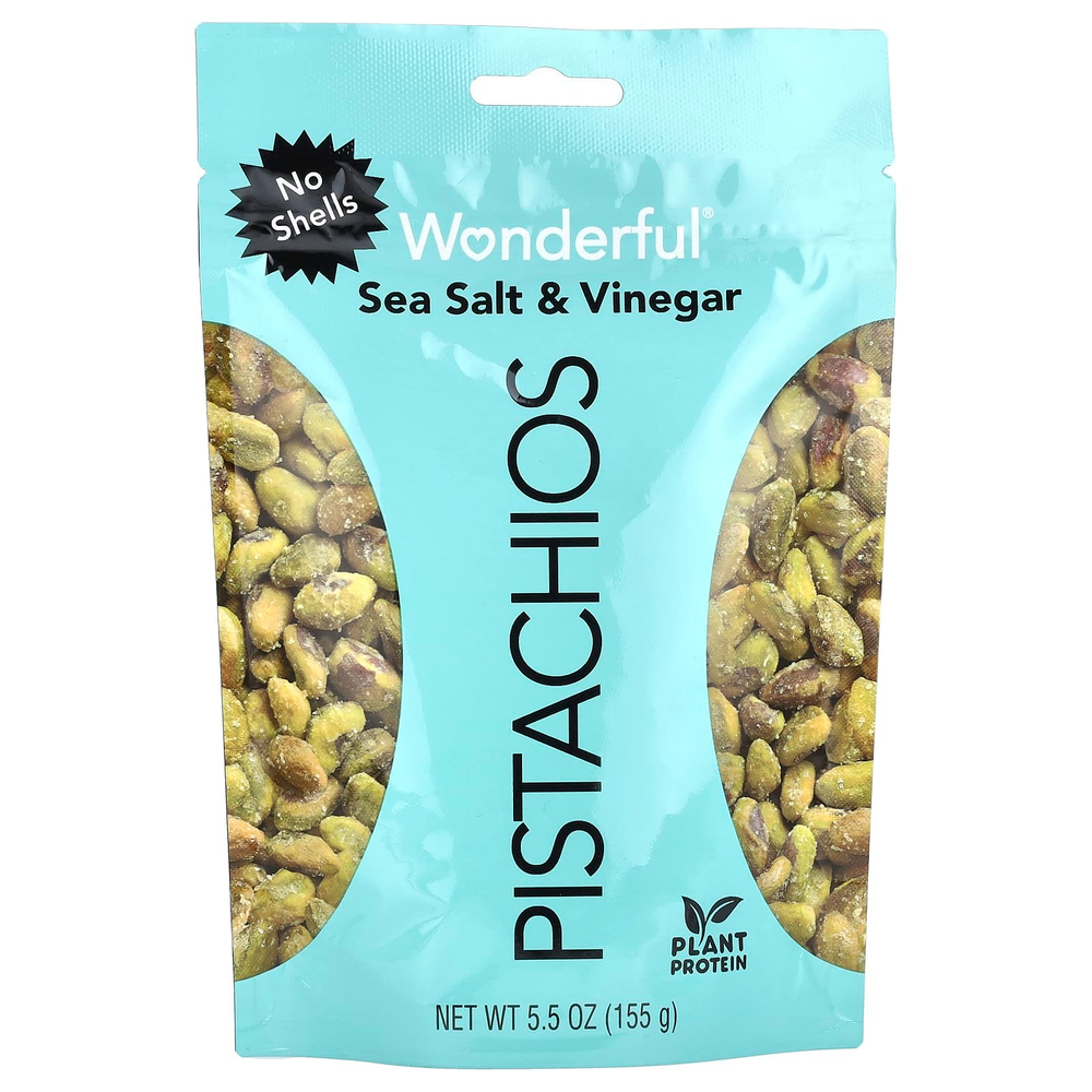 Wonderful Pistachios, морская соль и уксус, без скорлупы, 155 г (5,5 унции)