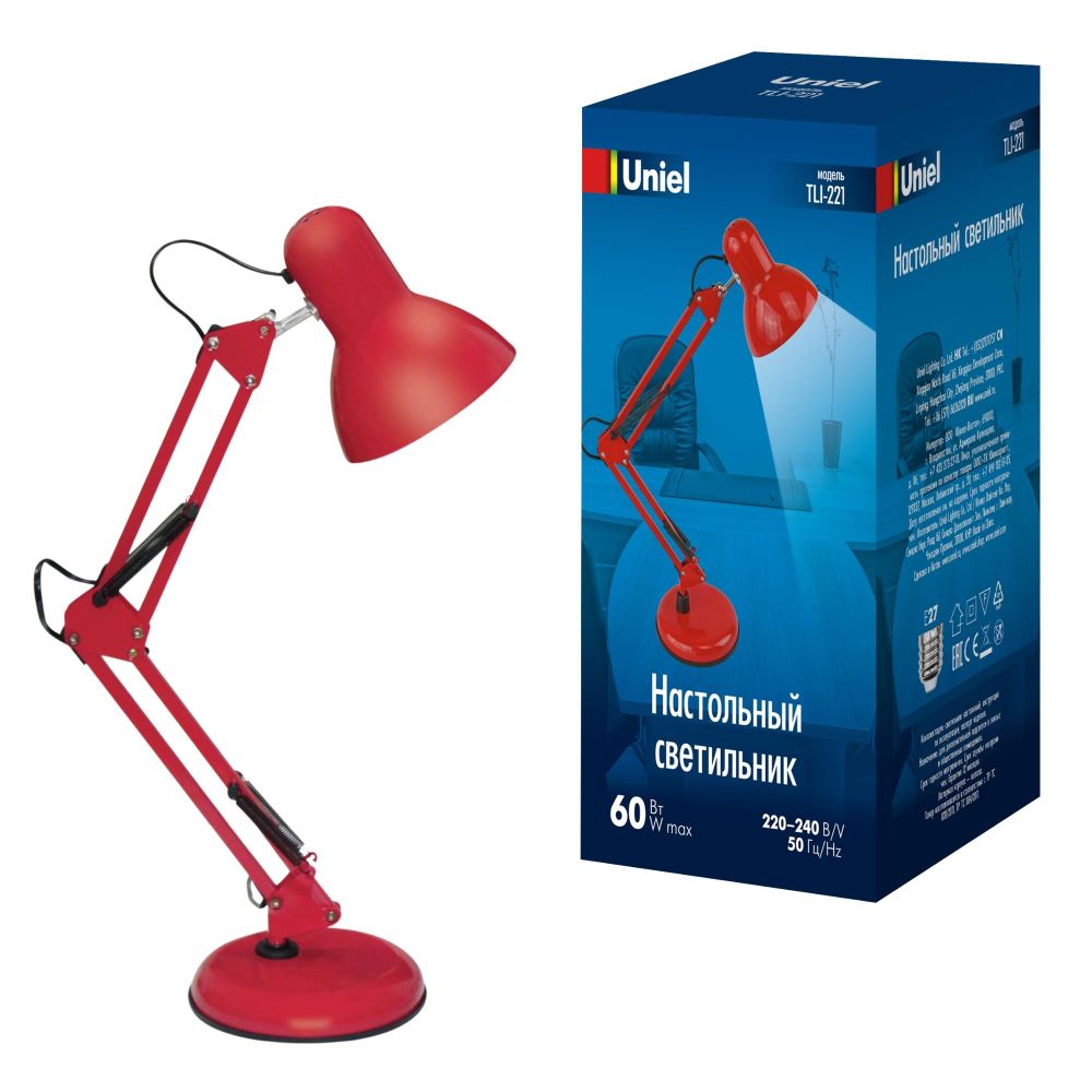 TLI-221 RED E27 Светильник настольный. Цоколь Е27. 60W. Механический выключатель. Красный. ТМ Uniel