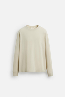 ZARA ЛЕГКАЯ ФУТБОЛКА С ДЛИННЫМИ РУКАВАМИ, БЕЖЕВЫЙ