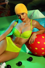 Неоновый раздельный купальник из ткани в рубчик (Размер: 85B/42) (Цвет: салатовый)