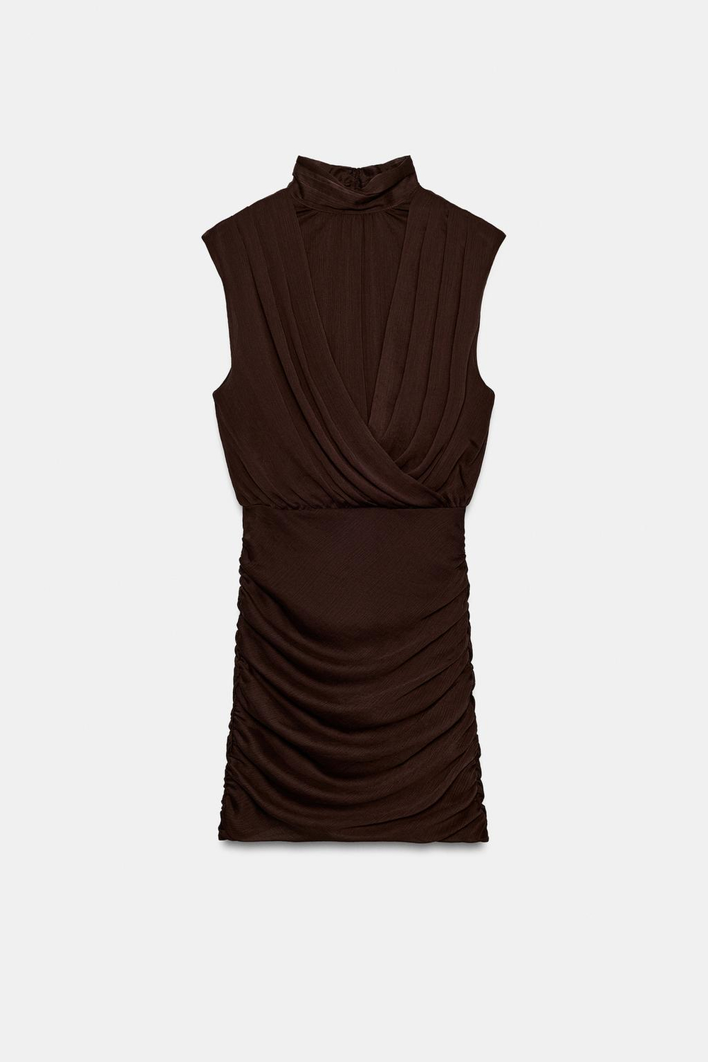 ZARA МИНИ-ПЛАТЬЕ СО СБОРКАМИ, КОРИЧНЕВЫЙ