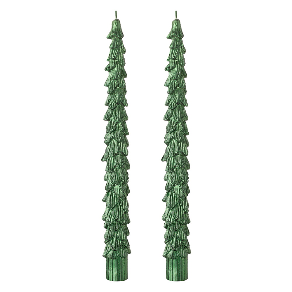 Набор из двух свечей зеленого цвета из коллекции new year essential, 25 см