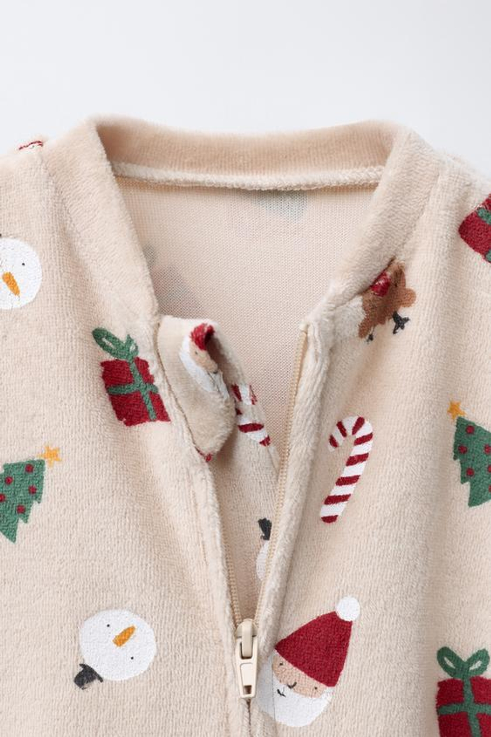 ZARA ВЕЛЮРОВЫЙ КОМБИНЕЗОН С ПРИНТОМ «ДЕД МОРОЗ», РЫЖЕВАТО-КОРИЧНЕВЫЙ