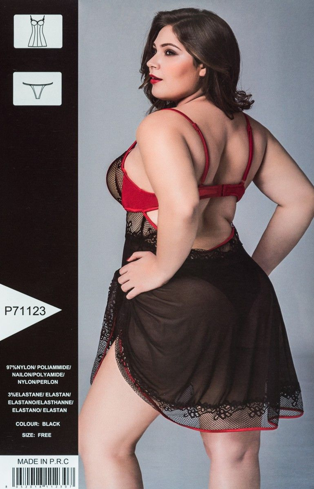 Полупрозрачная сорочка с контрастными стреп-лентами (Размер: L-XXL) (Цвет: черный с красным)