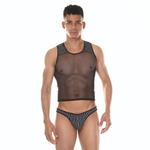 Мужской комплект: короткая майка и трусы-тонги в полоску (Размер: L-XL) (Цвет: черный)